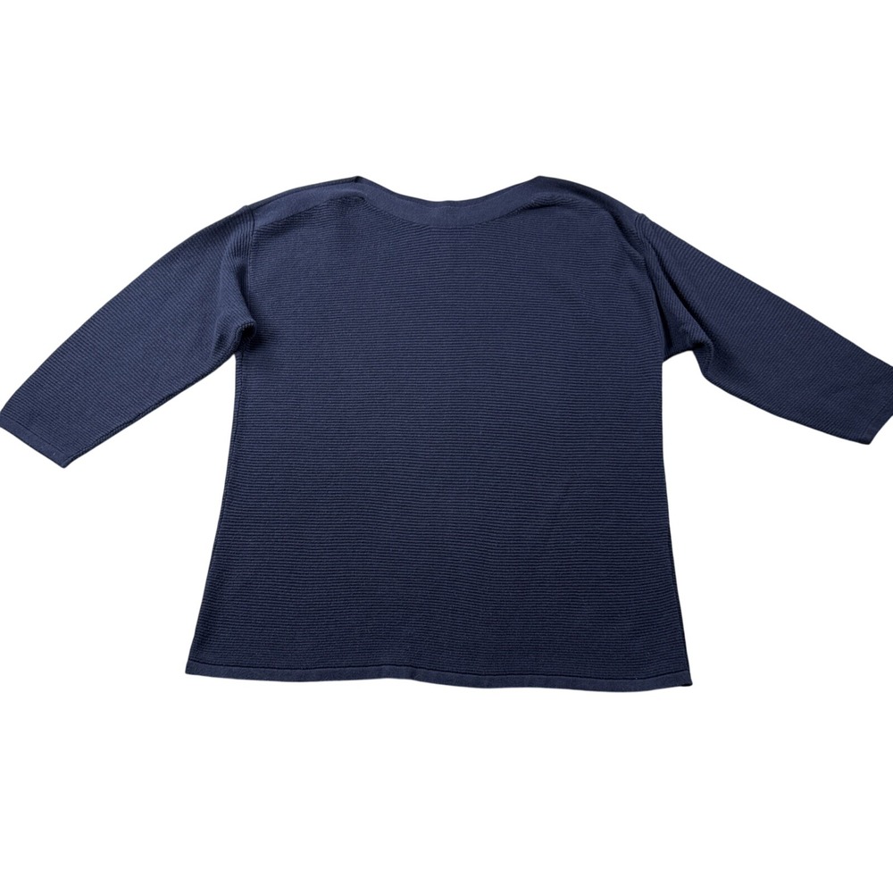 Chicos Sweater Womens 1 (US M) Pullover 3/4 Sleeve Ribbed‎ Lightweight Navy Blue